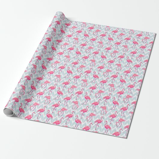 Flamingo's Lichtgrijs:  tropisch. Cadeaupapier (Uitgerold)