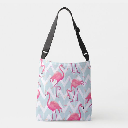 Flamingo's Lichtgrijs: tropisch. Crossbody Tas (Voorkant)