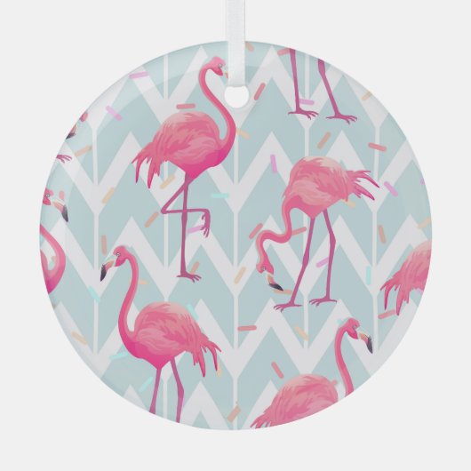 Flamingo's Lichtgrijs: tropisch. Glas Ornament (Voorkant)