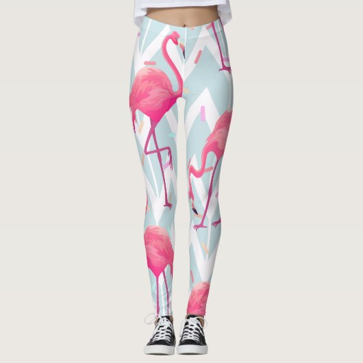 Flamingo's Lichtgrijs:  tropisch. Leggings (Voorkant)