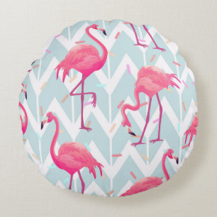 Flamingo's Lichtgrijs: tropisch. Rond Kussen