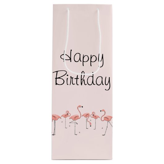 Flamingos Line Happy Birthday-cadezak Wijn Cadeautas (Voorkant)