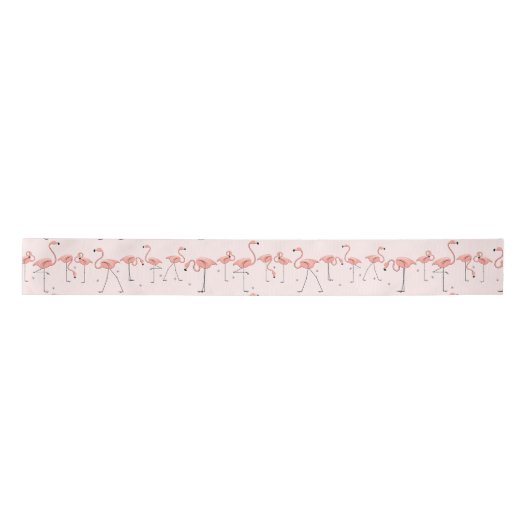 Flamingos Line Pink ribbon satin Satijnen Lint (Voorkant)