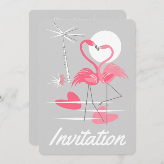 Flamingos Love Invitation vertical Kaart (Voorkant / Achterkant)