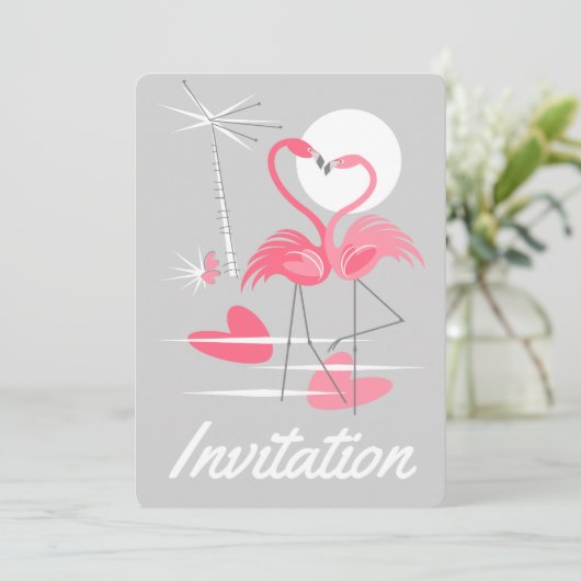 Flamingos Love Invitation vertical Kaart (Staand voorkant)