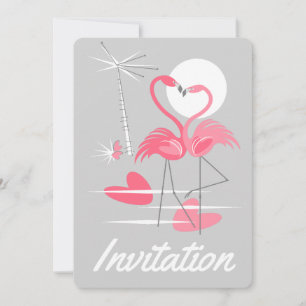 Flamingos Love Invitation vertical Kaart