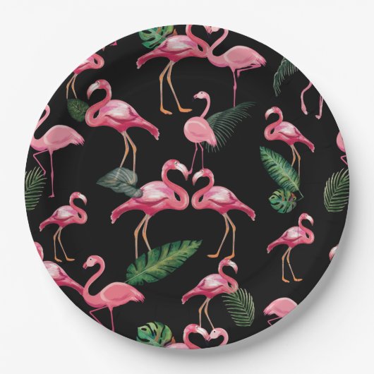 Flamingos Love Pattern 4 Papieren Bordje (Voorkant)
