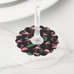 Flamingos Love Pattern 4 Wijnglaslabel