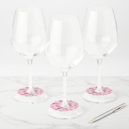 Flamingos Love Pattern 5 Wijnglaslabel (Set)