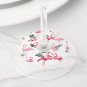 Flamingos Love Pattern Wijnglaslabel (Dichtbij)