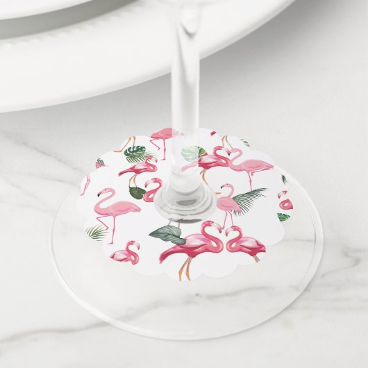 Flamingos Love Pattern Wijnglaslabel (Dichtbij)