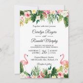 Flamingos Love Tropical Palm Leaves Floral Wedding Kaart (Voorkant)