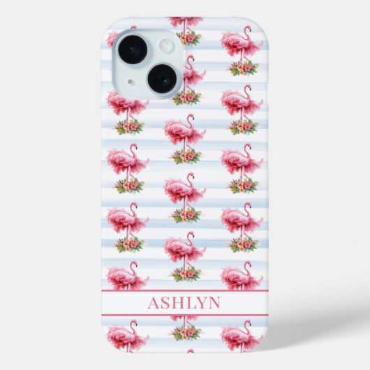 Flamingo's met Bloemen op Waterverf Strepen Case-Mate iPhone Case (Achterkant)