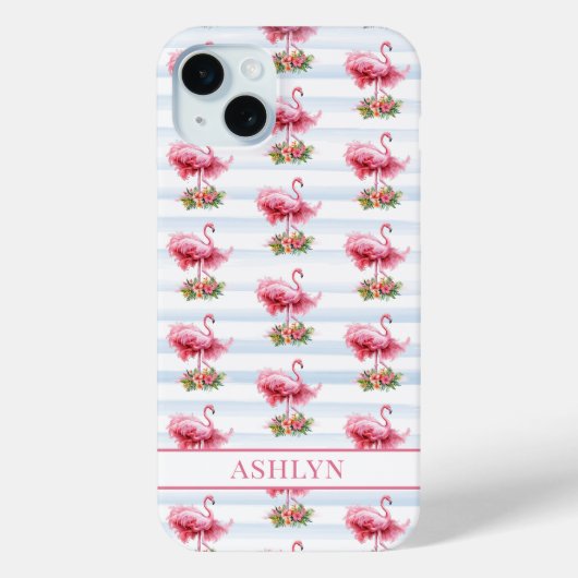 Flamingo's met Bloemen op Waterverf Strepen Case-Mate iPhone Case (Achterkant)