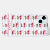 Flamingo's met Bloemen op Waterverf Strepen Case-Mate iPhone Case (Achterkant (horizontaal))