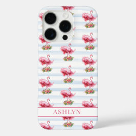 Flamingo's met Bloemen op Waterverf Strepen iPhone 16 Pro Hoesje