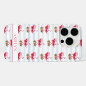 Flamingo's met Bloemen op Waterverf Strepen Case-Mate iPhone Case (Achterkant (horizontaal))