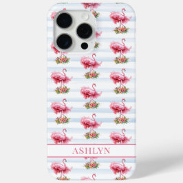 Flamingo's met Bloemen op Waterverf Strepen iPhone 15 Pro Max Hoesje