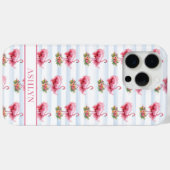 Flamingo's met Bloemen op Waterverf Strepen Case-Mate iPhone Case (Achterkant (horizontaal))