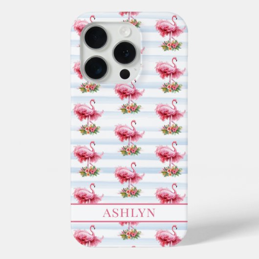 Flamingo's met Bloemen op Waterverf Strepen Case-Mate iPhone Case (Achterkant)