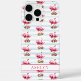 Flamingo's met Bloemen op Waterverf Strepen iPhone 16 Pro Max Hoesje