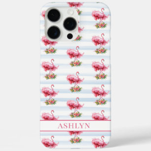 Flamingo's met Bloemen op Waterverf Strepen iPhone 16 Pro Max Hoesje