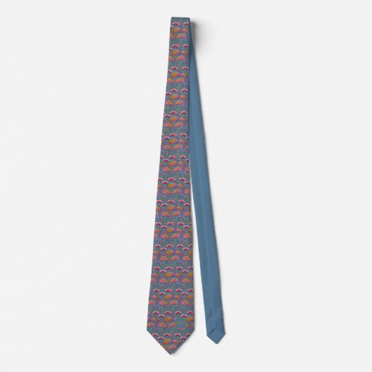 Flamingo's met gouden veren op blauw stropdas (Voorkant)