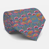 Flamingo's met gouden veren op blauw stropdas (Opgerold)
