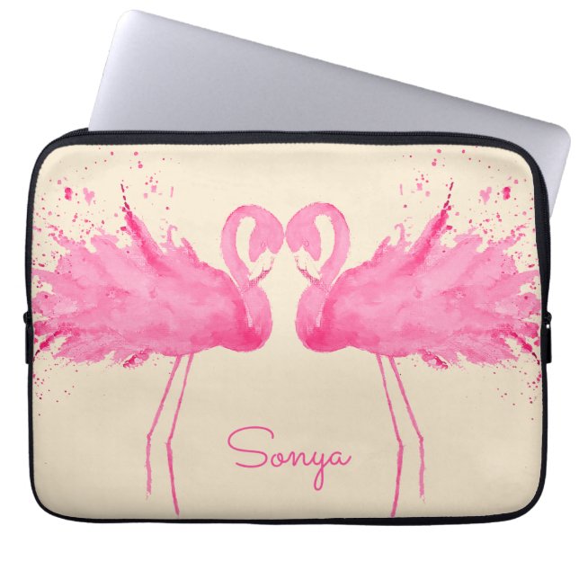 Flamingos met Jouw naam Laptop Sleeve (Voorkant)