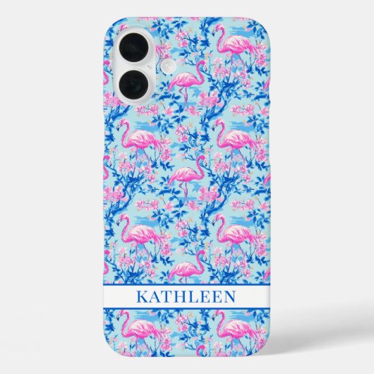 Flamingo's met Roze Bloemen Monogram Case-Mate iPhone Case (Achterkant)