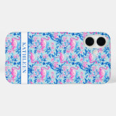 Flamingo's met Roze Bloemen Monogram Case-Mate iPhone Case (Achterkant (horizontaal))