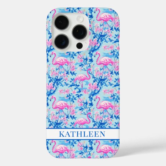 Flamingo's met Roze Bloemen Monogram Case-Mate iPhone Case (Achterkant)