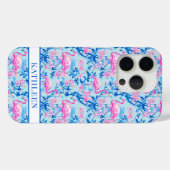 Flamingo's met Roze Bloemen Monogram Case-Mate iPhone Case (Achterkant (horizontaal))