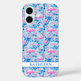 Flamingo's met Roze Bloemen Monogram iPhone 16 Hoesje