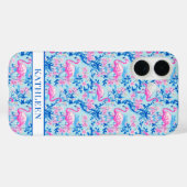 Flamingo's met Roze Bloemen Monogram Case-Mate iPhone Case (Achterkant (horizontaal))