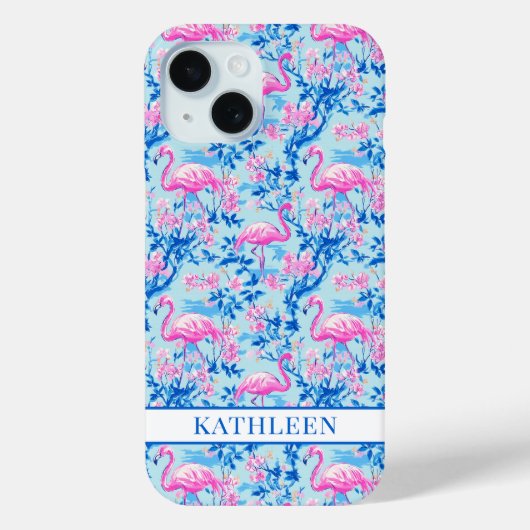 Flamingo's met Roze Bloemen Monogram Case-Mate iPhone Case (Achterkant)