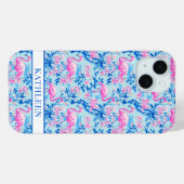 Flamingo's met Roze Bloemen Monogram Case-Mate iPhone Case (Achterkant (horizontaal))