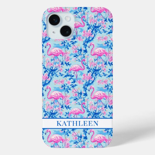 Flamingo's met Roze Bloemen Monogram Case-Mate iPhone Case (Achterkant)