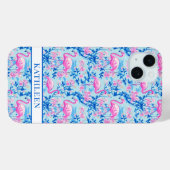 Flamingo's met Roze Bloemen Monogram Case-Mate iPhone Case (Achterkant (horizontaal))