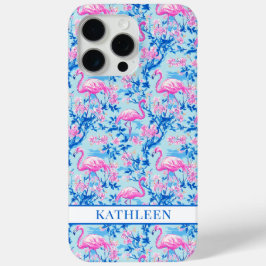 Flamingo's met Roze Bloemen Monogram iPhone 15 Pro Max Hoesje