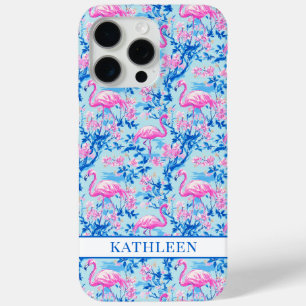 Flamingo's met Roze Bloemen Monogram iPhone 15 Pro Max Hoesje