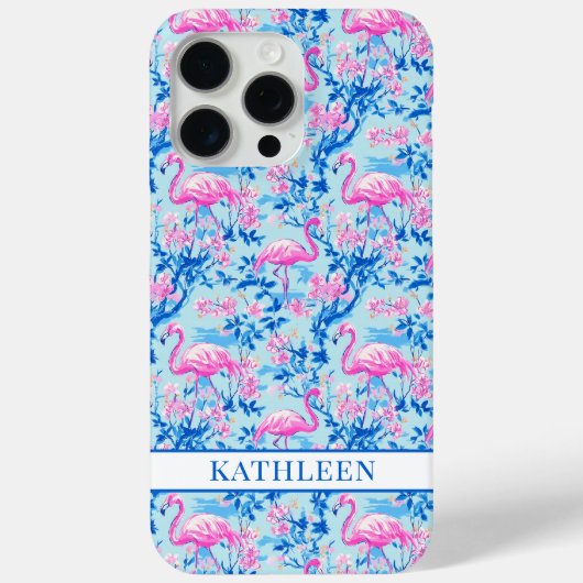 Flamingo's met Roze Bloemen Monogram Case-Mate iPhone Case (Achterkant)