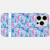 Flamingo's met Roze Bloemen Monogram Case-Mate iPhone Case (Achterkant (horizontaal))