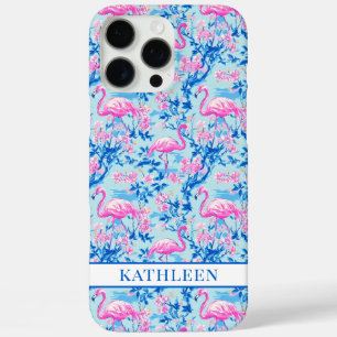 Flamingo's met Roze Bloemen Monogram iPhone 16 Pro Max Hoesje