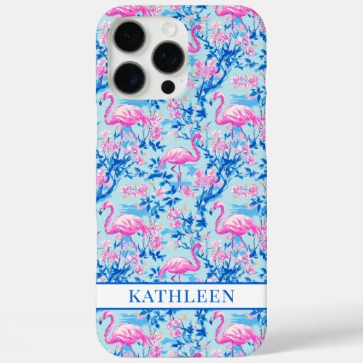 Flamingo's met Roze Bloemen Monogram Case-Mate iPhone Case (Achterkant)