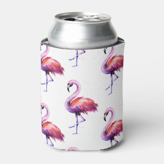 Flamingo's met spatten: waterverf. blikjeskoeler (Blikje Voorkant)