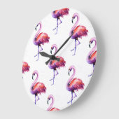 Flamingo's met spatten: waterverf. grote klok (Hoek)