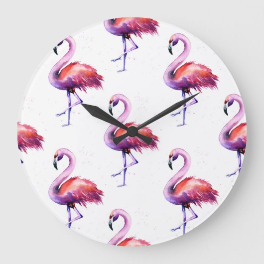Flamingo's met spatten: waterverf. grote klok (Voorkant)