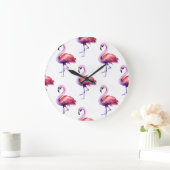 Flamingo's met spatten: waterverf. grote klok (Huis)