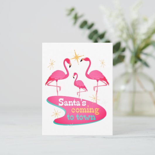 Flamingo's Mideeuw Moderne Kerstgroet Briefkaart (Staand voorkant)